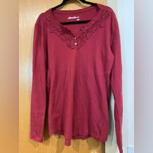 NWOT Womens eddie bauer Long Sleeve Henley Top TXL